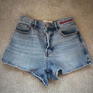 PacSun Faded Light Blue High-Rise Denim shorts Budweiser